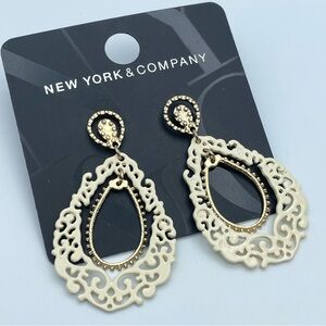 New York & Company Cream & Gold Filigree Teardrop Dangle Earrings